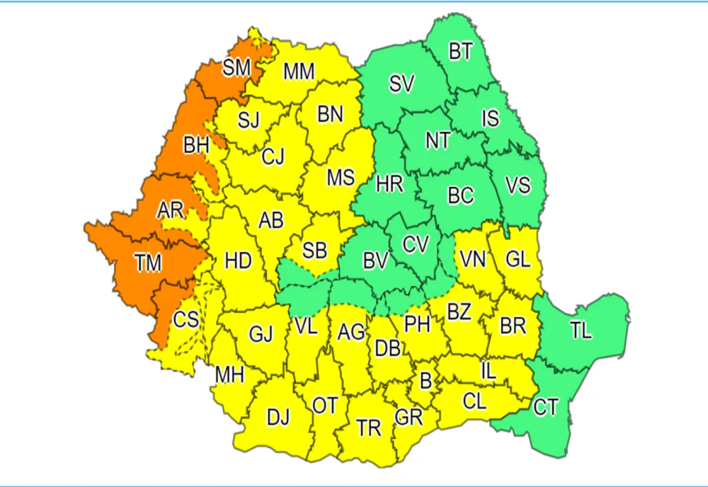 Cod portocaliu de caniculă pentru mai multe județe din vestul țării