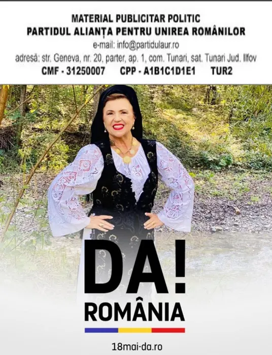 NICOLETA VOICA: "DA, ROMÂNIA. CU DOR DE BANAT" - ARTISTA DIN BANAT ÎȘI DECLARĂ SUSȚINEREA PENTRU GEORGE SIMION PE 18 MAI