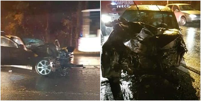 Impact violent la intrare în Timișoara. O mașină a fost făcută praf și doi oameni au ajuns la spital