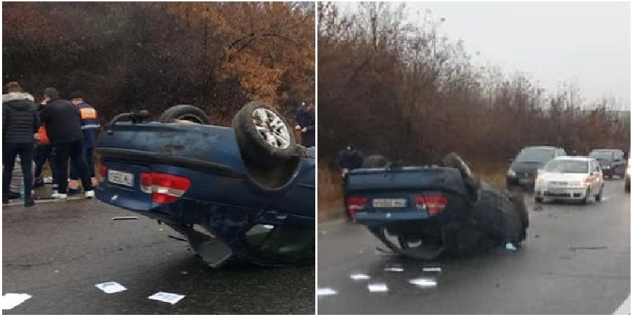 Mașină răsturnată pe o șosea din Timiș. O tânără a ajuns la spital