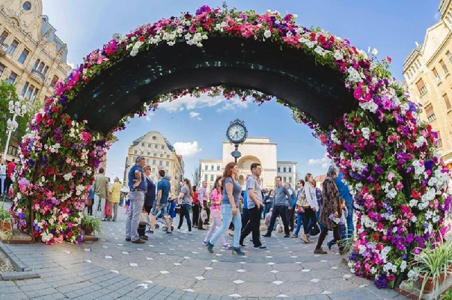 Tunel de flori, statui vii și multe alte surprize la festivalul Timfloralis de la Timișoara. Foto