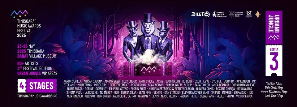 TIMIȘOARA MUSIC AWARDS 2025 ÎNCEPE ASTĂZI, LA MUZEUL SATULUI BĂNĂȚEAN: PATRU SCENE, ZECI DE ARTIȘTI SI TREI ZILE DE MUZICĂ LIVE