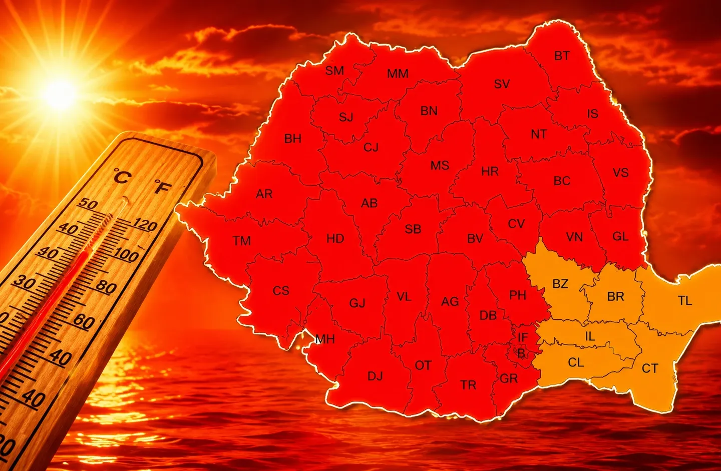 Cod roșu de caniculă în aproape toată România. Temperaturile urcă până la 41 de grade