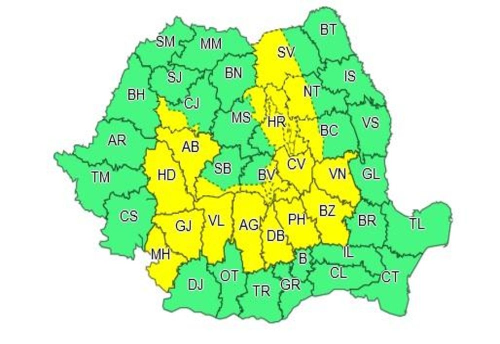 ANM a emis, astăzi, o nouă atenționare meteo cod galben de instabilitate atmosferică, valabilă pentru mai multe județe din țară