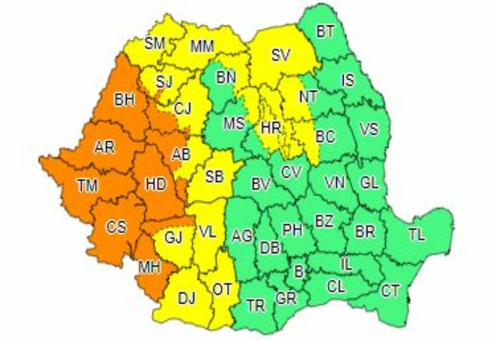 Vestul țării, sub cod portocaliu de vreme severă!