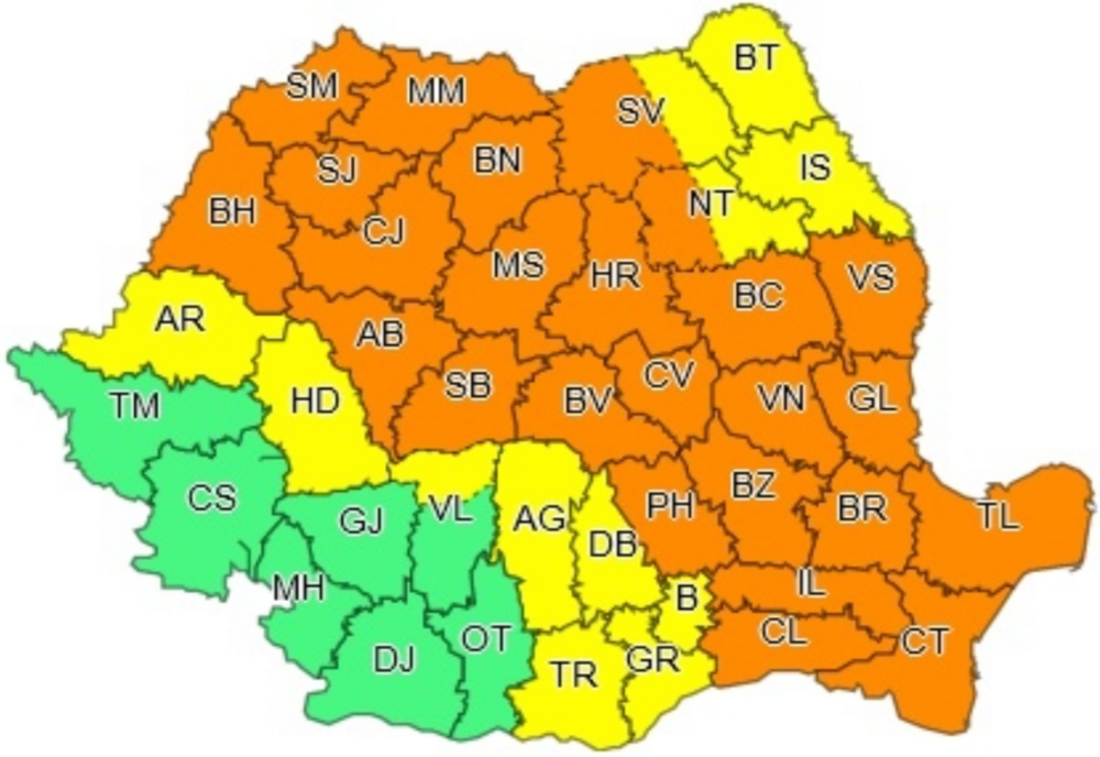 ANM a emis noi avertizări meteo cod portocaliu de ploi violente