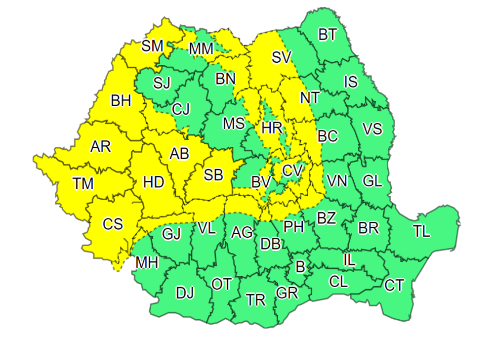 METEO: Temperaturi scăzute, vânt, ploi și ninsori la munte! Urmează trei zile cu COD GALBEN de vijelii