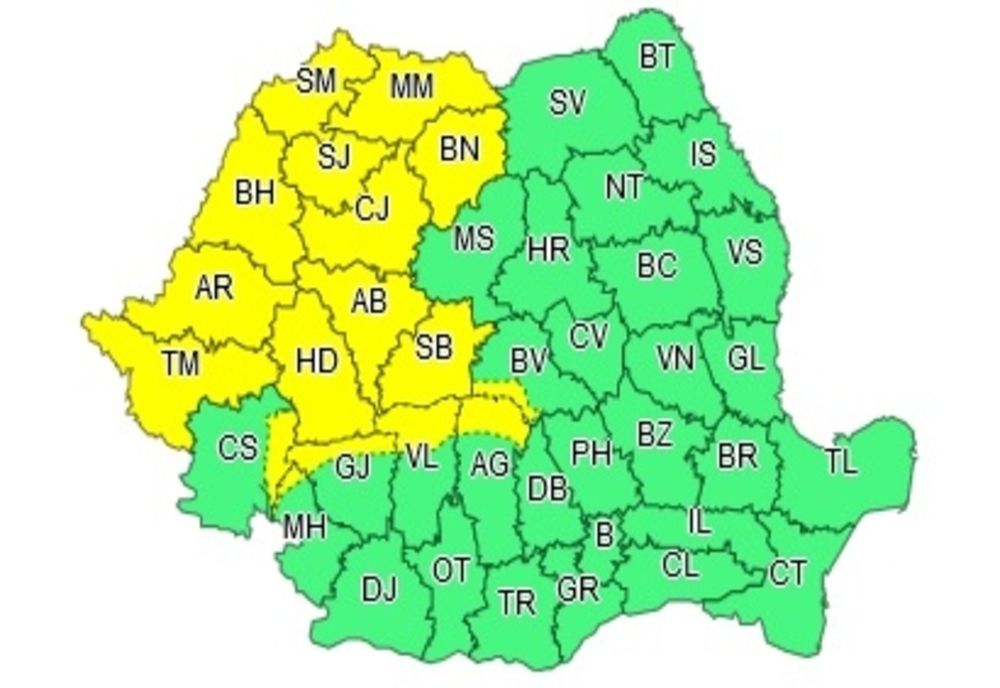 Alertă meteo. Cod galben de fenomene extreme: furtuni cu grindină, unde loveste urgia în vestul țării